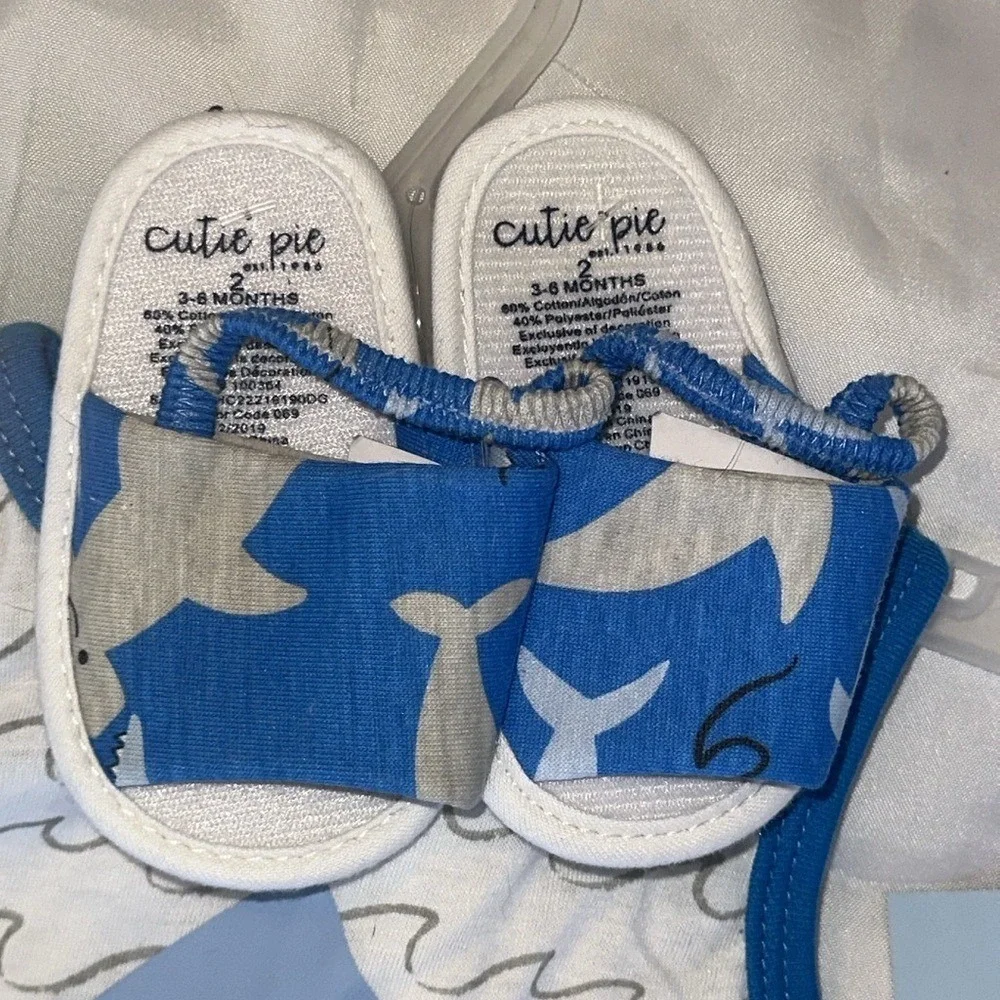 Cutie Pie Baby Boys 3 Piece Shark Jawsome Set Bodysuit Shorts Booties 3-6M Blue